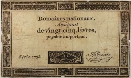 France 25 Livres - 06-06-1793 - Sign. A. Jame Série 1775 - PTB