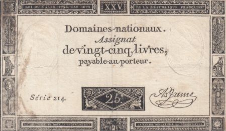 France 25 Livres - 06-06-1793 - Sign. A. Jame Série 214