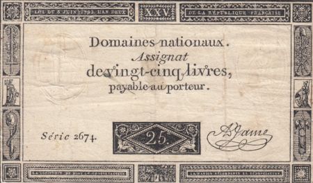 France 25 Livres - 06-06-1793 - Sign. A. Jame Série 2674