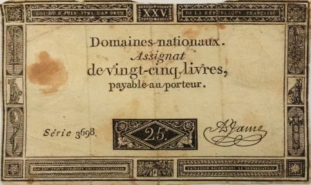 France 25 Livres - 06-06-1793 - Sign. A. Jame Série 3698 - PTB