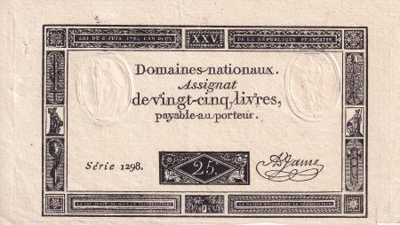 France 25 Livres - Impression noire - 06-06-1793 - SUP - Sign. A. Jame