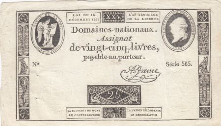 France 25 Livres - Louis XVI 16-12-1791 - Sign. A. Jame - Série 565