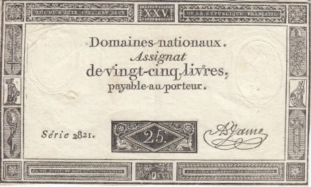 France 25 Livres Impression noire - 06-06-1793 - Sign. A. Jame