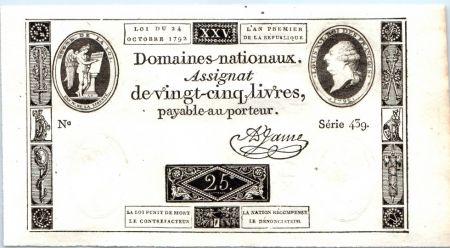 France 25 Livres Louis XVI (24-10-1792) - Sign. Jame