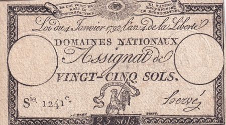 France 25 Sols - Coq - 04-01-1792 - Sign. Hervé - Série 1241 - L.150