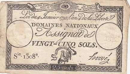 France 25 Sols - Coq - 04-01-1792 - Sign. Hervé - Série 1308
