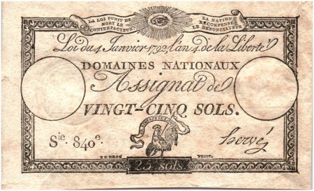 France 25 Sols Coq (04-01-1792) - Sign. Hervé