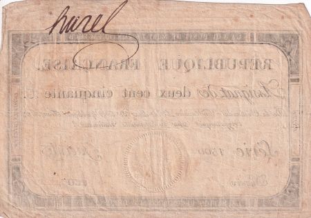 France 250 Livres - 7 Vendemiaire An II - 28.9.1793 - PTB - Sign. Jacinte
