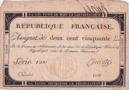 France 250 Livres - 7 Vendemiaire An II - 28.9.1793 - PTB - Sign. Jacinte