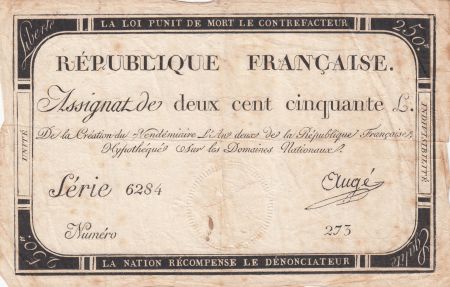 France 250 Livres - 7 Vendemiaire An II - 28.9.1793 - PTB - Sign. Ougé