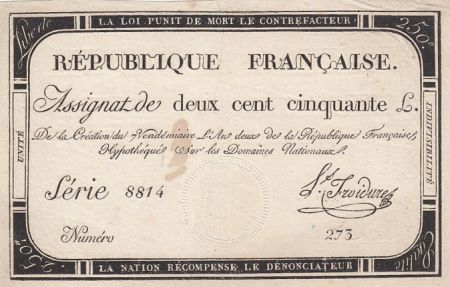 France 250 Livres - 7 Vendemiaire An II - 28.9.1793 - Sign. Froidure