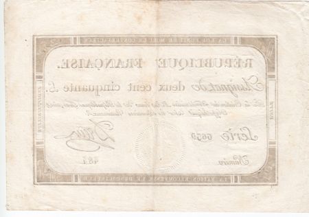 France 250 Livres 7 Vendemiaire An II - 28.9.1793 - Sign.  Dreux - TTB+