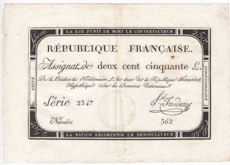 France 250 Livres 7 Vendemiaire An II - 28.9.1793 - Sign.  Froidure - TTB+
