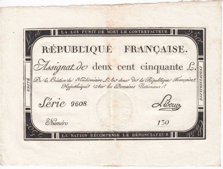 France 250 Livres 7 Vendemiaire An II - 28.9.1793 - Sign.  Libourd - SUP