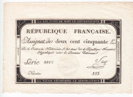 France 250 Livres 7 Vendemiaire An II - 28.9.1793 - Sign.  Say - SUP