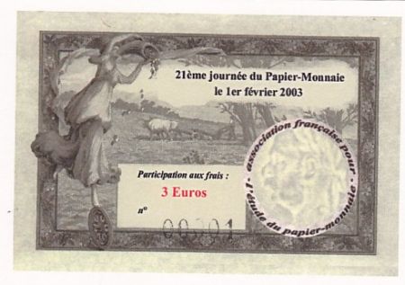 France 3 euros - 21ème journée du Papier-Monnaie - 2003