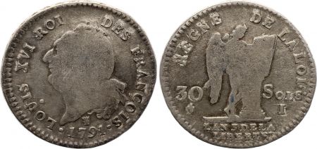 France 30 Sols Louis XVI - Génie - 1791 I Limoges - Argent
