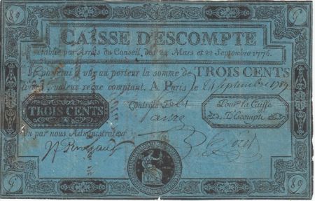 France 300 Livres Caisse Escompte 1776-90 - Papier bleu