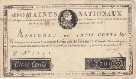 France 300 Livres Louis XVI - 12-09-1791 Lettre C - Sign. Breval