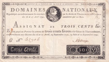 France 300 Livres Louis XVI - 19-06 et 12-09-1791 - Série C - Signature Schveizer