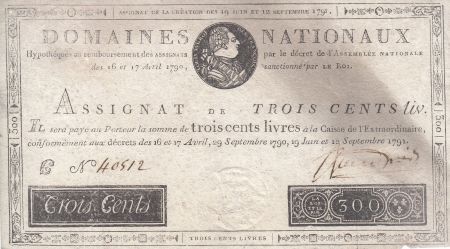 France 300 Livres Louis XVI - 19 Juin et 12 Sept. 1791 - Série C 40512