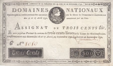France 300 Livres Louis XVI - 19 Juin et 12 Sept. 1791 - Série C 8080