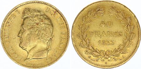 France 40 Francs Louis Philippe Ier Tête Laurée - 1833 A - Or