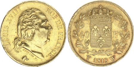 France 40 Francs Louis XVIII - 1818 W Lille - Or