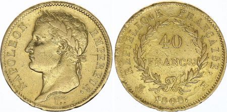 France 40 Francs Napoléon I Empereur - 1808 H La Rochelle - Or