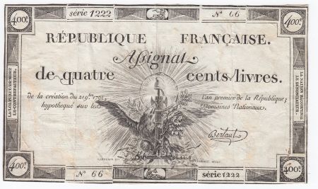 France 400 Livres 21-11-1792 - Sign. Bertaut Série 1222 - TB