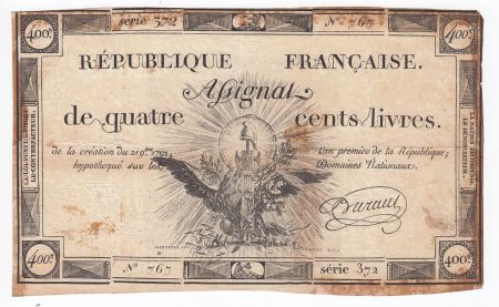 France 400 Livres 21-11-1792 - Sign. Durant Série 372 - PTTB