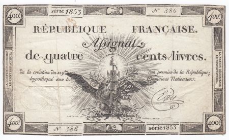 France 400 Livres 21-11-1792 - Sign. Evin Série 1853 - TTB