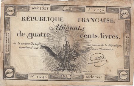 France 400 Livres 21-11-1792 - Sign. Griois - Série 1551 - TB