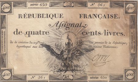 France 400 Livres 21-11-1792 - Sign. Orry - Série 650 - TB