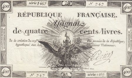 France 400 Livres 21-11-1792 - Sign. Perier Série 1467 - SUP