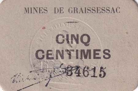 France 5 Centimes - Mines de Graissessac