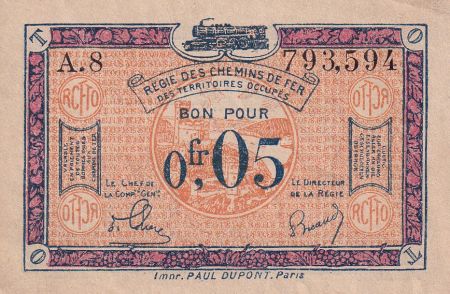 France 5 Centimes - Régie des chemins de Fer - 1923 - Série A.8 - SUP - 135.01
