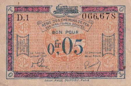 France 5 Centimes - Régie des chemins de Fer - 1923 - Série D.1 - TB+ - 135.01