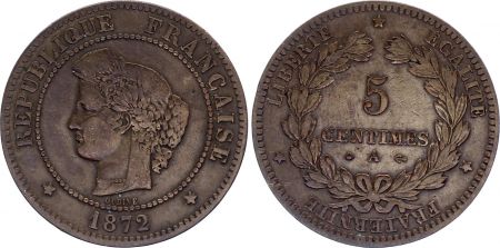 France 5 Centimes Cérès - 1872 A Paris - TTB - Gad.157a