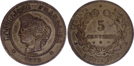 France 5 Centimes Cérès - 1872 K Bordeaux - TB + - Gad.157a