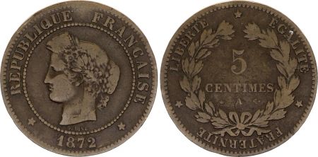 France 5 Centimes Cérès - Troisième République - 1872 A Paris