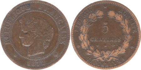 France 5 Centimes Cérès - Troisième République - 1872 K Bordeaux