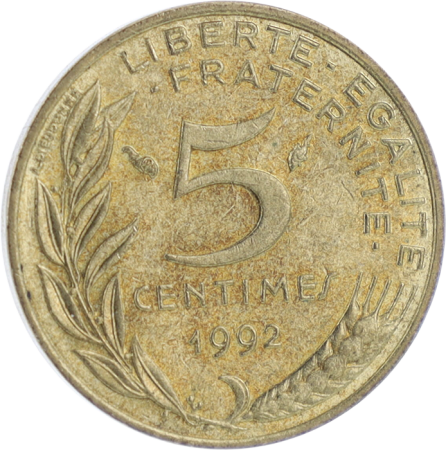 France 5 Centimes Marianne FRANCE 1992  3 Plis (SUP)