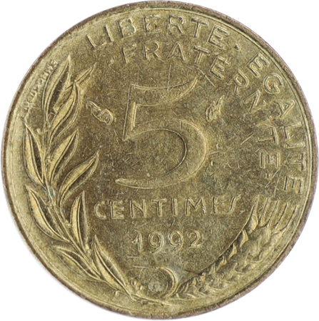 France 5 Centimes Marianne FRANCE 1992  4 Plis (SUP)