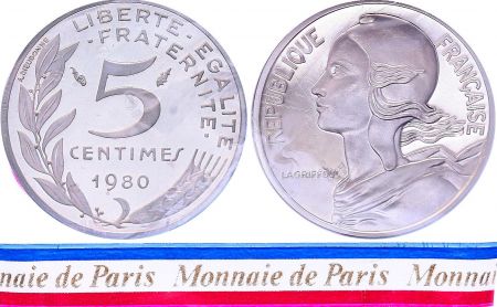 France 5 Centimes Marianne Piéfort 1980 - sous sachet Monnaie de Paris - Argent