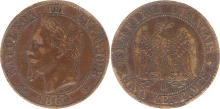 France 5 Centimes Napoléon III - Tête Laurée - 1864 BB Strasbourg