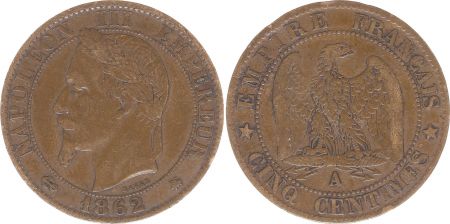 France 5 Centimes Napoléon III - Tête Laurée -1862 A Paris