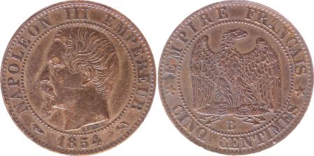 France 5 Centimes Napoléon III - Tête Nue -1854 B Rouen