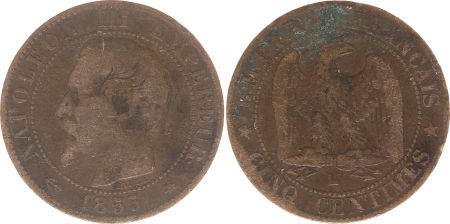 France 5 Centimes Napoléon III - Tête Nue -1855 BB Strasbourg