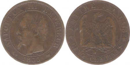 France 5 Centimes Napoléon III - Tête Nue -1855 W Lille